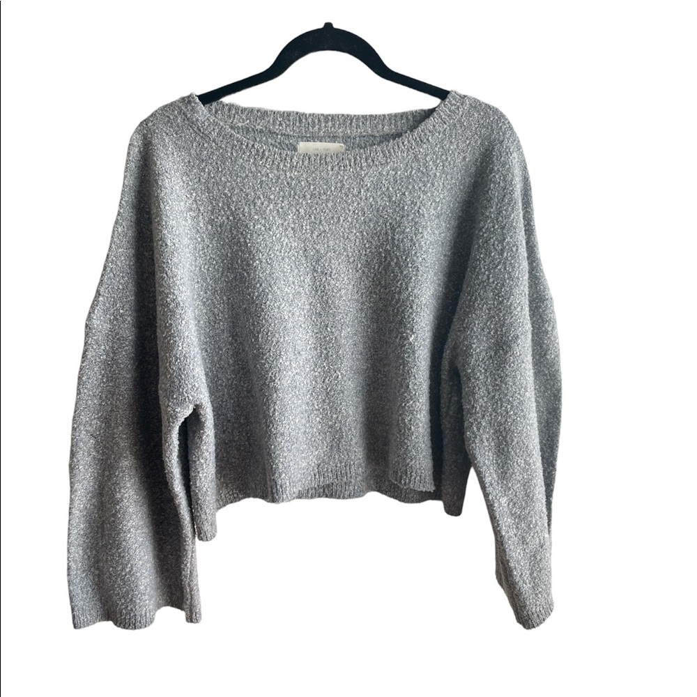 OAK + FORT GREY KNIT SPECKLED WIDE SLEEVE CROPPED SWEATER MEDIUM